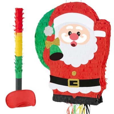 WERNNSAI Christmas Santa Pinata - Christmas Decorations Red Santa Claus Party Games for Kids Xmas Festival Supply Father Xmas GIft Delivery Xmas Large Pinata Pull String with Blindfold Bat