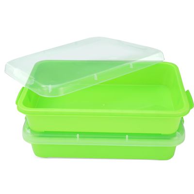 AtMini Sensory Bin Sand Tray with Lid for Toddlers 2 Pcs 15in Portable Sandbox Toy Large Plastic Tray for Kids 3 4 5 6 Fill with Sand, Water, Beads, and More (2 Green)