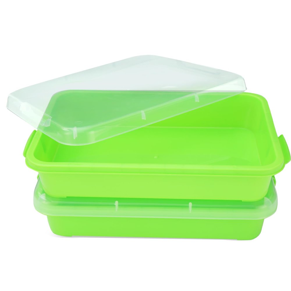 AtMini Sensory Bin Sand Tray with Lid for Toddlers 2 Pcs 15in Portable Sandbox Toy Large Plastic Tray for Kids 3 4 5 6 Fill with Sand, Water, Beads, and More (2 Green)