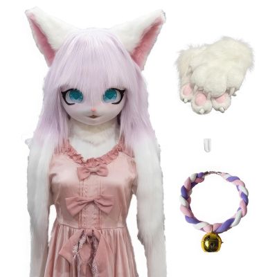 Rolamumu Fur Suit Animal Hood, Anime Style Kig Hood, Lolita Dress Up, Halloween Masquerade Cosplay Costume With Bells, Tongue Gloves(Color:K)