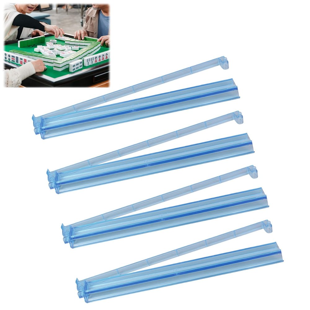 AMAMIA 4Pack Mahjong Racks with Pushers, Mahjong Pushers and Racks, Multicolor Acrylic Mahjong Rack & Pusher Combo (Light Blue)