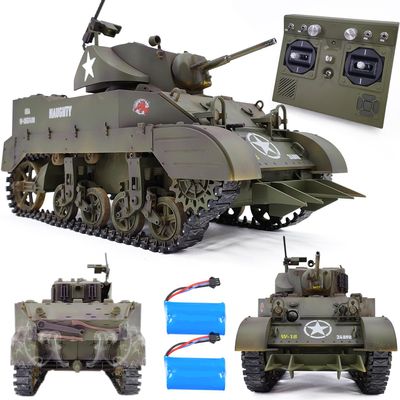 Ssccgym Remote Control Light Tank US M5A1 Stuart Tank 1/16 War RC Military Vehicle Simulation Smoke Barrel Lifting/Turret Rotation 360 Degrees/NO-Shooting/Collection Model