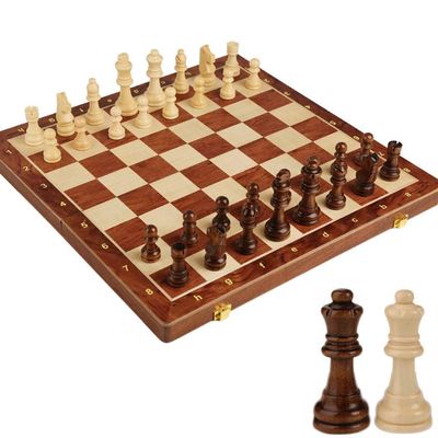 FGDIUCVN Traditional Games Chess Folding Chess Set Wood Standard Edition Chess with 2 Extra Queens Portable Travel Chess for Kids and Adults