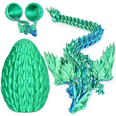 3D Printed Dragon Eggs with Articulated Fly Dragon Inside, Collectible Figurines Fidget Toy for Adults Kids Birthday Easter Christmas White Elephant Gifts for Friends Colleagues(Silk Green, M size)
