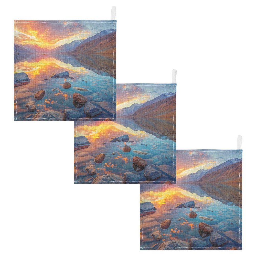 SDMKA Sunrise Landscape Pattern Baby Washcloths - 3 Pack Muslin Cotton Face Towels for Baby Newborn Girls and Boys - Soft and Absorbent - 11.8 Inch