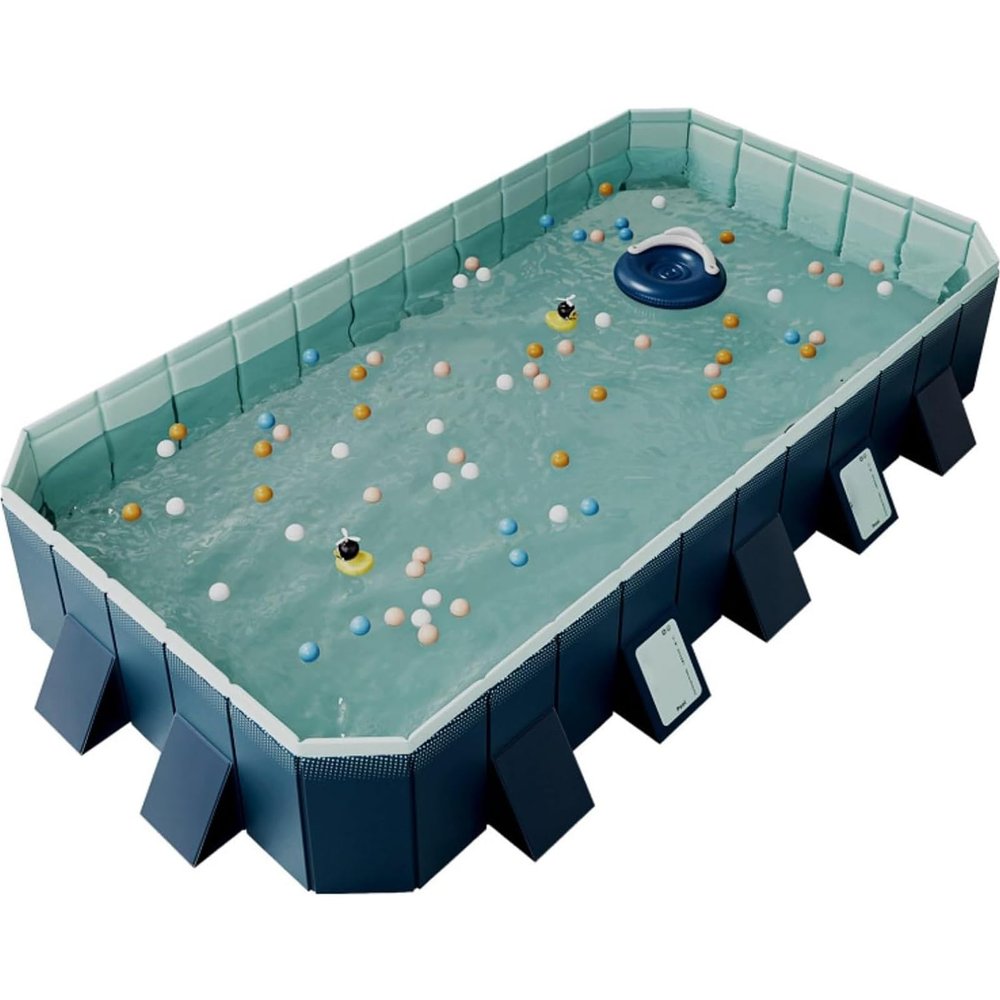 Foldable Rectangular Family Swimming Pool, Kids Swimming Pool Pet Bath Tub, Wading Pool Collapsible Hard Plastic Non-Slip Extra Large Pool for Dogs & Cats & Kids(Size:9.8 * 5.4 * 1.8FT)