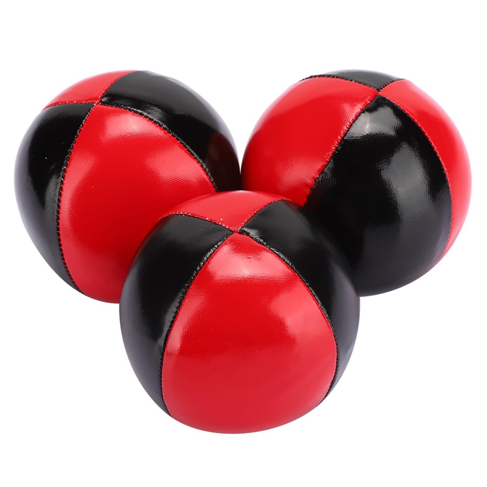 Akozon 3PCS Juggling Ball Set - Portable, Professional Grade PU Leather Juggling Balls with Fine Colloidal Particles - Red and Black