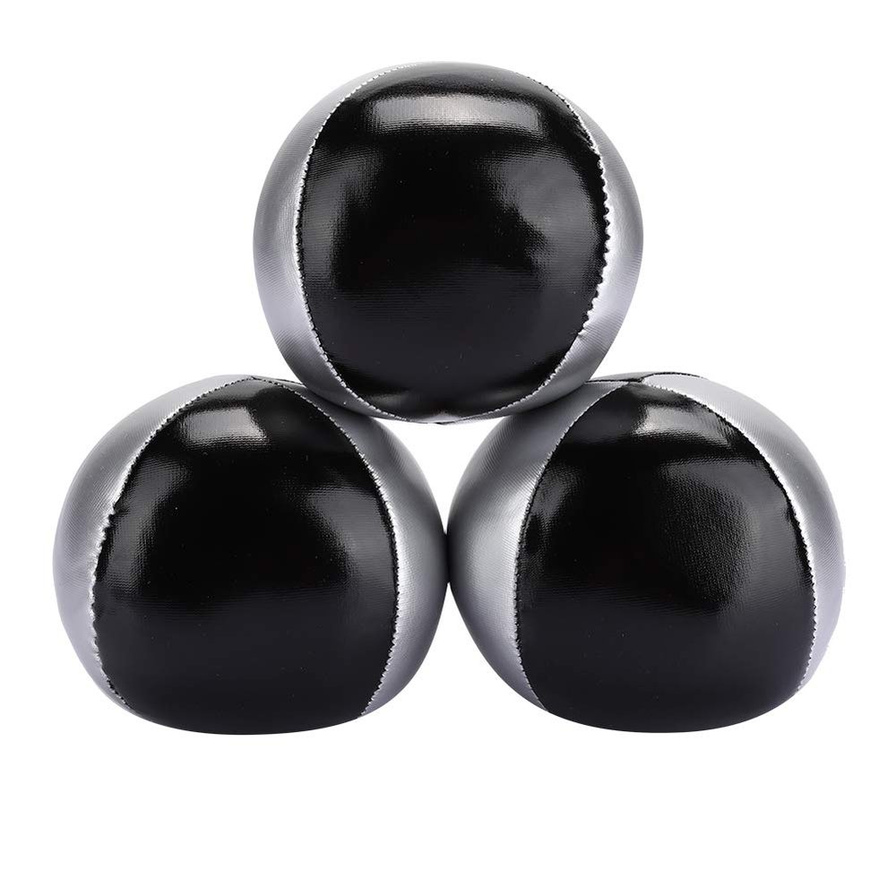 Akozon 3PCS Silver Black Juggling Ball Set, PU Leather Indoor Portable Juggling Ball, for Beginners to Professionals, Leisure Play and Professional Performance Props