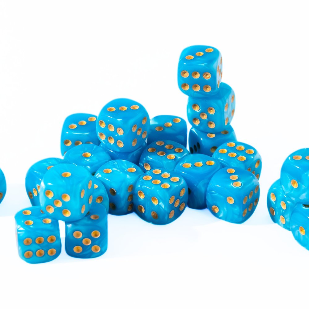 25 Count Pack of 12mm D6 Dice - Matching Collection of 6 Sided Dice with Pips (Pristine Waters)