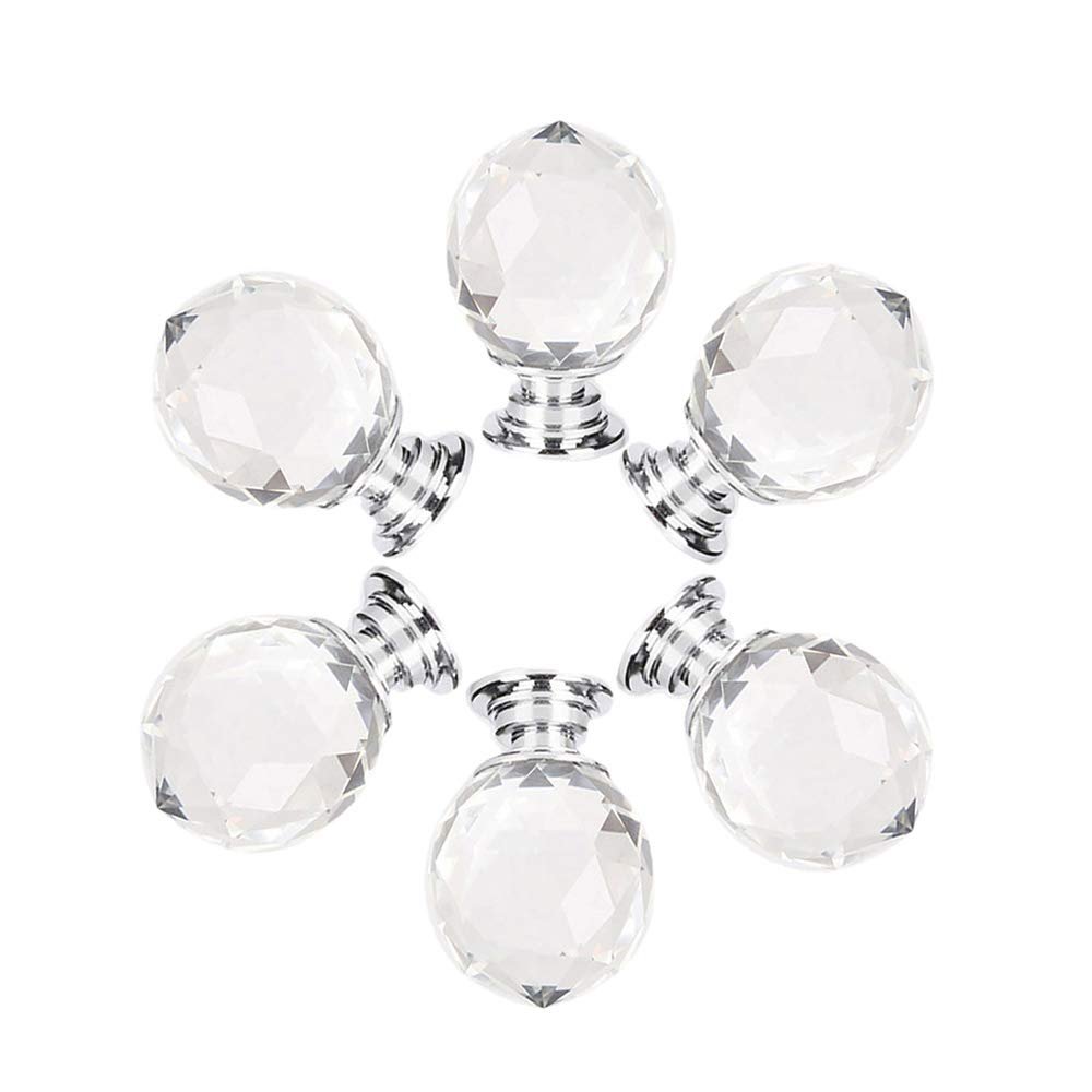 CHMADO Crystal Door knobs,6pcs Clear Crystal Glass Knobs Pull Handles for Drawer Cabinet Door Cupboard Kitchen Dresser Home Office DIY with 0.99in and 1.58in Length Screws