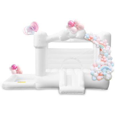 Airmyfun White Bounce House with Air Blower, Inflatable Bouncy House with Slide for Kids Parties,Weddings and Indoor/Outdoor Fun,Wet & Dry Use with Water Pool& Ball Pit
