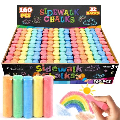 160Pcs Sidewalk Chalk Set in 5 Colors 32 Packs: Washable Jumbo Sidewalk Chalk Bulk for Kids Outdoor Art, Non-Toxic Dustless Giant Box Chalkboard Chalk for Toddler Painting on Blackboard, Party