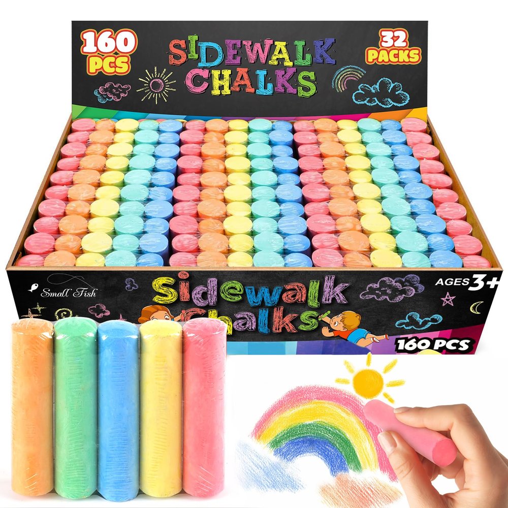 160Pcs Sidewalk Chalk Set in 5 Colors 32 Packs: Washable Jumbo Sidewalk Chalk Bulk for Kids Outdoor Art, Non-Toxic Dustless Giant Box Chalkboard Chalk for Toddler Painting on Blackboard, Party