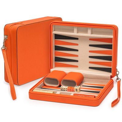 Yellow Mountain Imports Travel Size Backgammon Mini Game Set, Alanya - Magnetic Checkers and 9-inch Board in Sleek Leatherette Case - Classic Strategy Board Game