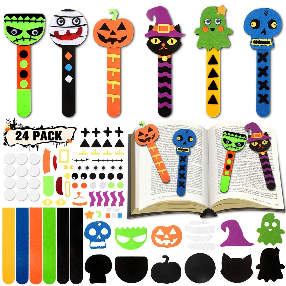 Letapapa Halloween Crafts for Kids Ages 4-8, 24 Pack DIY Bookmarks for Halloween Party Favors Trick or Treat,Goodie Bag Stuffers,School Classroom Prizes for Kids Art and Craft Activities