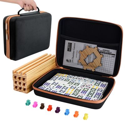 Bucher&Rossini Dominoes Set Double 12 with 4 Racks for Adults Kids, Mexican Train Domino Set Double 12, Mexican Train Dominos (Double 12)