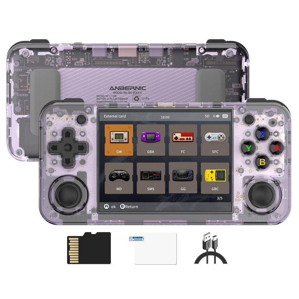 RG35XX H Retro Handheld Game Console 3.5 in IPS Screen Built-in 3300mAH Battery 64G TF Card Preinstalled 5000+ Classic GamesConsole RG35XX H Purple