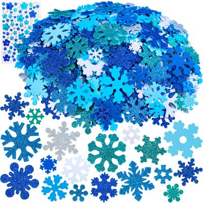 Winlyn 525 Pack Holiday Kids Crafts Winter Christmas Snowflake Crafts Foam Stickers Set Self-Adhesive Glitter Snowflake Stickers Arts and Crafts for Kids Party Favors Classroom Activities Art Projects