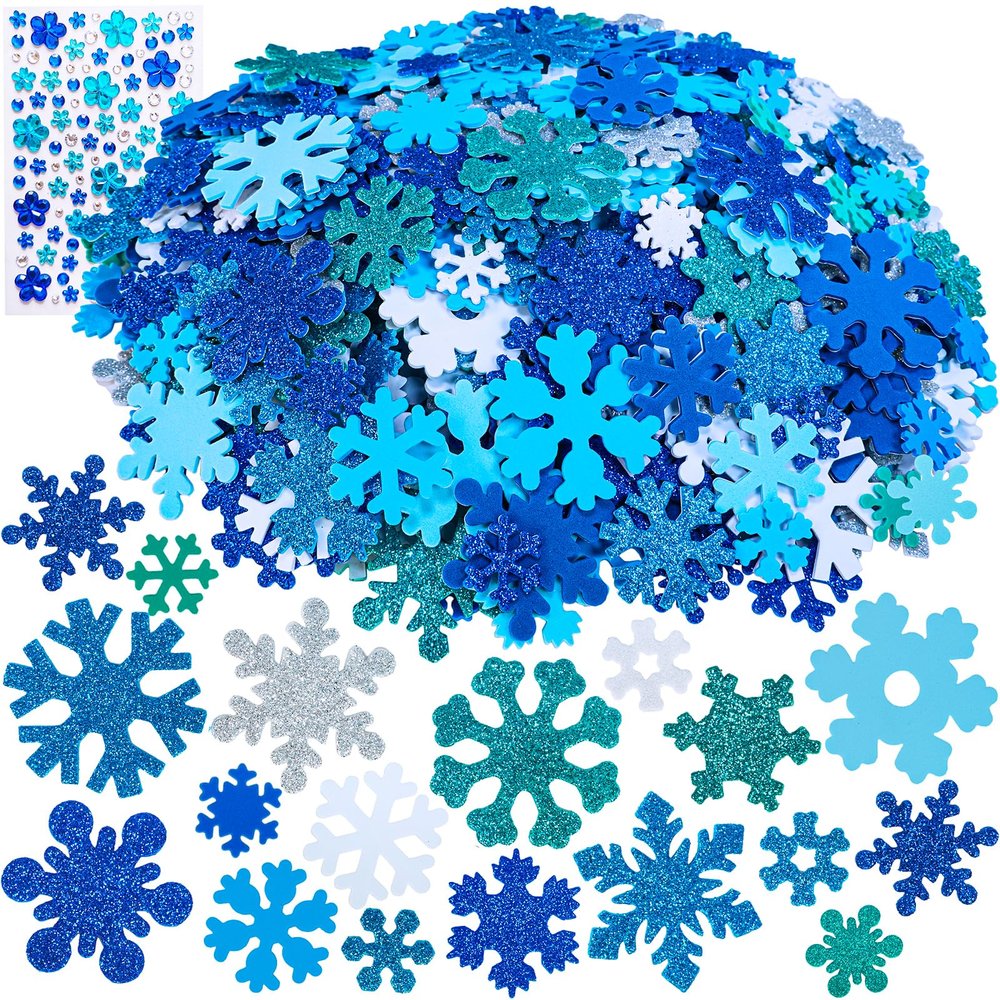 Winlyn 525 Pack Holiday Kids Crafts Winter Christmas Snowflake Crafts Foam Stickers Set Self-Adhesive Glitter Snowflake Stickers Arts and Crafts for Kids Party Favors Classroom Activities Art Projects