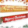 2Pcs Thanksgiving Yard Banner 118" x 19.7" Large Merry Christmas Decor Happy Christmas Thanksgiving Banner Outdoor Thanksgiving Fall Party Banners Decor Christmas Tree Elk Snowflake Hanging Banner view 1