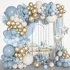 Ouddy Life Dusty Blue Balloons Arch Kit, Different Sizes 18 12 10 5Inch Fog Blue Sand White Champagne Gold Latex Confetti Star Foil Balloon for Boys Baby Bridal Shower Birthday Boho Party Decorations view 1