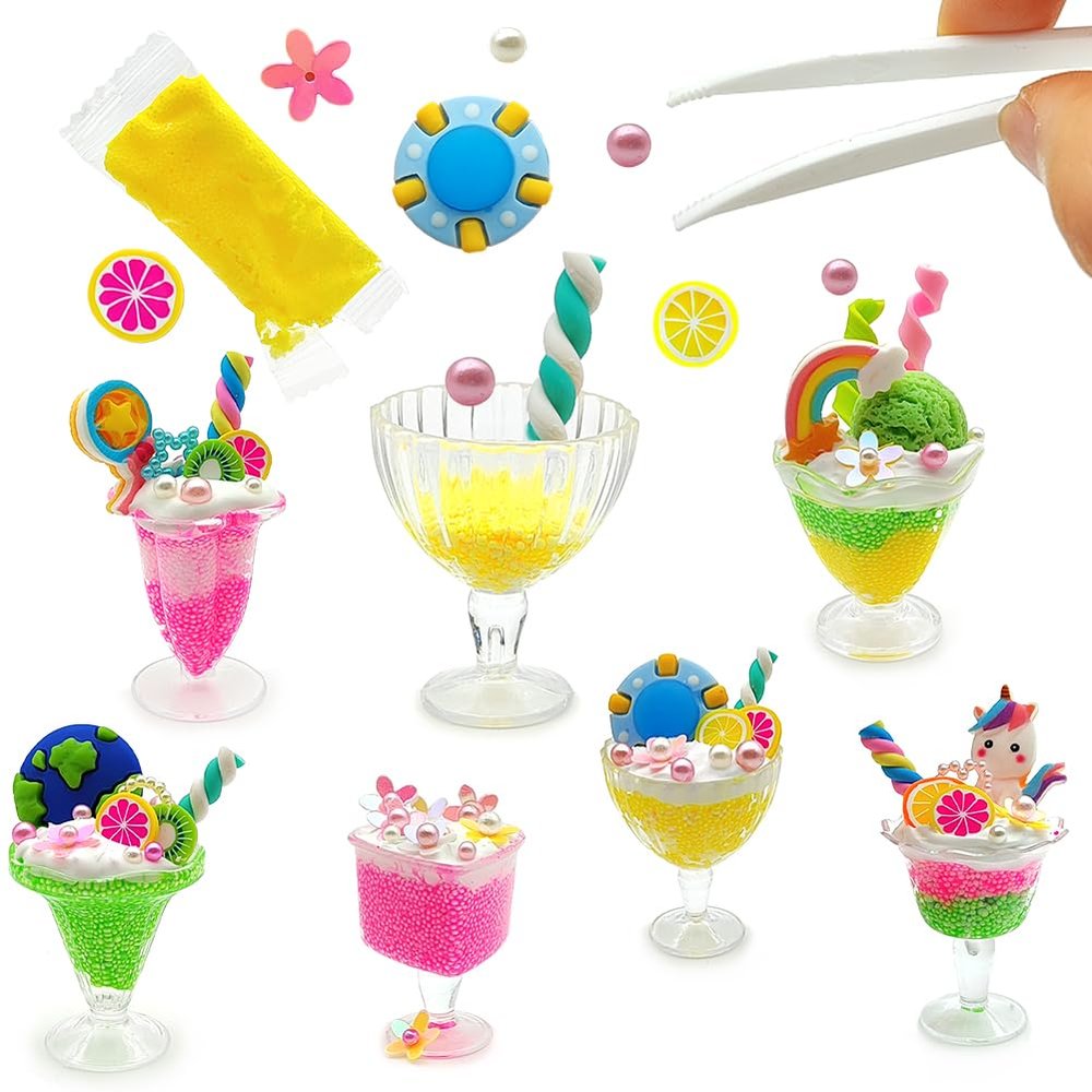 DIY Mini Cream Foods Toy Making Material Kit Kitchen Pretend Play Food Set for Kids Age 8+ Make Your Food (Six Cups Set)