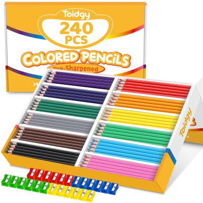 240 Packs Colored Pencils Bulk Classroom, Colored Pencils for Kids 12 Assorted Colors, Coloring Pencil Set Plus 24 Sharpeners, Pre-sharpened Color Pencils, Back to School Supplies Bulk for Teachers