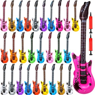 28 Pack Inflatable Guitar Blow up Guitar Bulk Inflatable Fake Party Guitar Prop Inflatable Rock Star Guitars for 80s 90s Themed Carnival Birthday Party Favor, 12 Colors