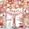 NANINUNENO 1st Rose Gold Birthday Party Decorations for Baby Girls, Rose Gold Happy Birthday Banner, Fringe Curtains, Heart Foil Balloons, Crown Balloons for Girls' First Birthday Decorations view 1