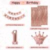 NANINUNENO 1st Rose Gold Birthday Party Decorations for Baby Girls, Rose Gold Happy Birthday Banner, Fringe Curtains, Heart Foil Balloons, Crown Balloons for Girls' First Birthday Decorations view 2