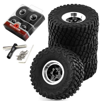 REDSPIDER 1.0 Beadlock Wheels and Tires4pcs 1.0 Crawler Tires for 124 1:18 RC Scale Rock Crawler Car SCX24 FMS FCX24 TRX4M Axial AX24 90081 Gladiator Bronco C10 (Black)