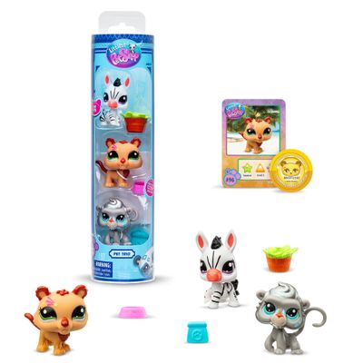 BANDAI Littlest Pet Shop Pack 3 Zoo Pets BF00597 Set of 3 Pets, Accessory, Collector's Card and Virtual Code, Generation 7, Pets #96, #97, #98, Kids 4+