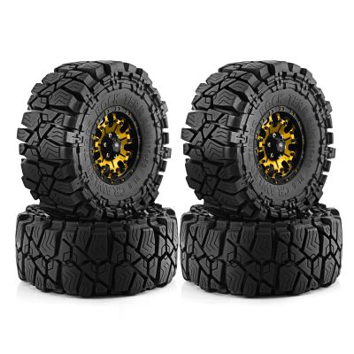 1.9 beadlock Wheels and Tires Set Rubber 1.9 Crawler Tires and Aluminum Alloy Wheels1.9 Tires for 1/10 RC Crawler Car Axial SCX10 90046 SCX10 III Traxxas TRX4 TRX6 Tamiya CC01 D904pcs (Golden)