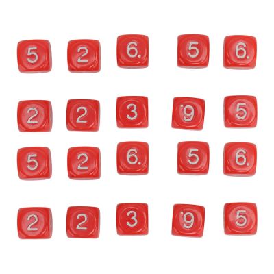 6 Sided Polyhedral Set - A Set of 20PCS 6-Sided Number Made of Plastic. Each Measures 16mm and Has A Round Corner. Ideal for Numeral Teaching and Board Games. (Red)
