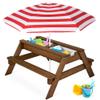 Best Choice Products Kids 3-in-1 Sand & Water Table, Wood Outdoor Convertible Picnic Table w/Umbrella, 2 Trays, Removable Top, 220lb Capacity Per Bench -Walnut/Red view 1
