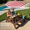 Best Choice Products Kids 3-in-1 Sand & Water Table, Wood Outdoor Convertible Picnic Table w/Umbrella, 2 Trays, Removable Top, 220lb Capacity Per Bench -Walnut/Red view 2