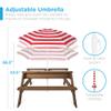 Best Choice Products Kids 3-in-1 Sand & Water Table, Wood Outdoor Convertible Picnic Table w/Umbrella, 2 Trays, Removable Top, 220lb Capacity Per Bench -Walnut/Red view 3