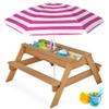 Best Choice Products Kids 3-in-1 Sand & Water Table, Wood Outdoor Convertible Picnic Table w/Umbrella, 2 Trays, Removable Top, 220lb Capacity Per Bench - Natural/Dark Pink view 1