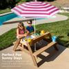 Best Choice Products Kids 3-in-1 Sand & Water Table, Wood Outdoor Convertible Picnic Table w/Umbrella, 2 Trays, Removable Top, 220lb Capacity Per Bench - Natural/Dark Pink view 2