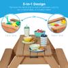 Best Choice Products Kids 3-in-1 Sand & Water Table, Wood Outdoor Convertible Picnic Table w/Umbrella, 2 Trays, Removable Top, 220lb Capacity Per Bench - Natural/Dark Pink view 4