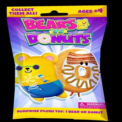 Bears vs Donuts - Fuchsia Asst C 12 Pack | 4" Bean-Filled Mystery Plushies |from The VS World!