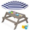 Best Choice Products Kids 3-in-1 Sand & Water Table, Wood Outdoor Convertible Picnic Table w/Umbrella, 2 Trays, Removable Top, 220lb Capacity Per Bench - Gray/Navy view 1
