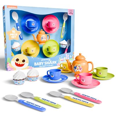 Lollipop Baby Shark Tea Party Playset with 15-Piece Set, Role Play Toys, Mini Kitchen Play for Kids, Play Food Accessories, BPA Free, Great for Gifting, BS20404AZ