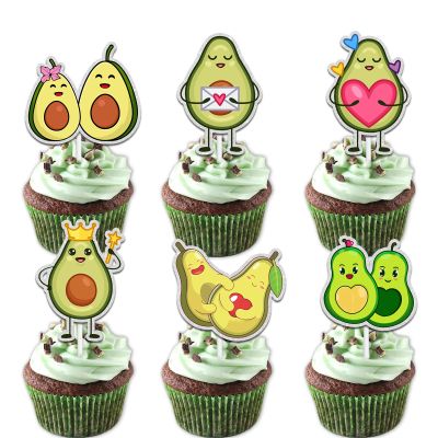 18pcs Green Glitter Cute Avocado Dessert Cupcake Topper Pick for Holy Guacamole Theme Decorations Baby Shower Girls Boys Happy Birthday Party Decor Supplies