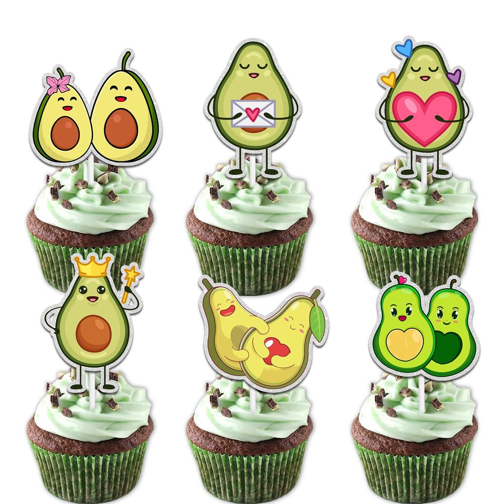 18pcs Green Glitter Cute Avocado Dessert Cupcake Topper Pick for Holy Guacamole Theme Decorations Baby Shower Girls Boys Happy Birthday Party Decor Supplies