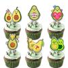 18pcs Green Glitter Cute Avocado Dessert Cupcake Topper Pick for Holy Guacamole Theme Decorations Baby Shower Girls Boys Happy Birthday Party Decor Supplies view 1