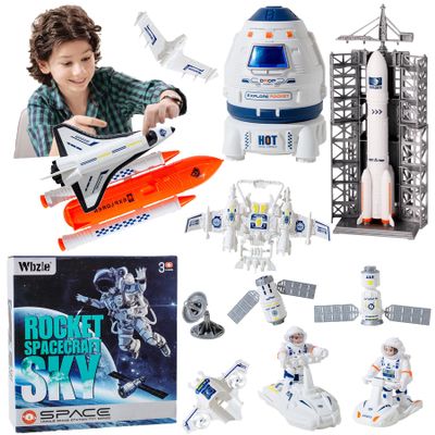 Wbzle Space Toys for Kids, Space Capsule Toys Set with Light and Sound, Space Shuttle Rocket Toy for Kids 3-5, Stem Toy with Aircraft, Space Rover, Astronauts, Satellites, Signal Receiver