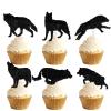 18pcs Black Silhouette Glitter Wolf Dessert Cupcake Topper Wild Animal Theme Decor Supplies Men Boys Happy Birthday Party Decorations view 1