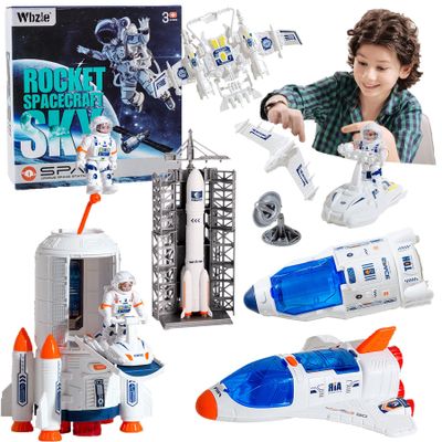 Wbzle Space Shuttle Toys Set with Light and Sound, Rocket Ship Toy Playset with Spray Effects, Astronaut Toy for Kids 3-5, Outer Space Toys Gift for Boys & Girls