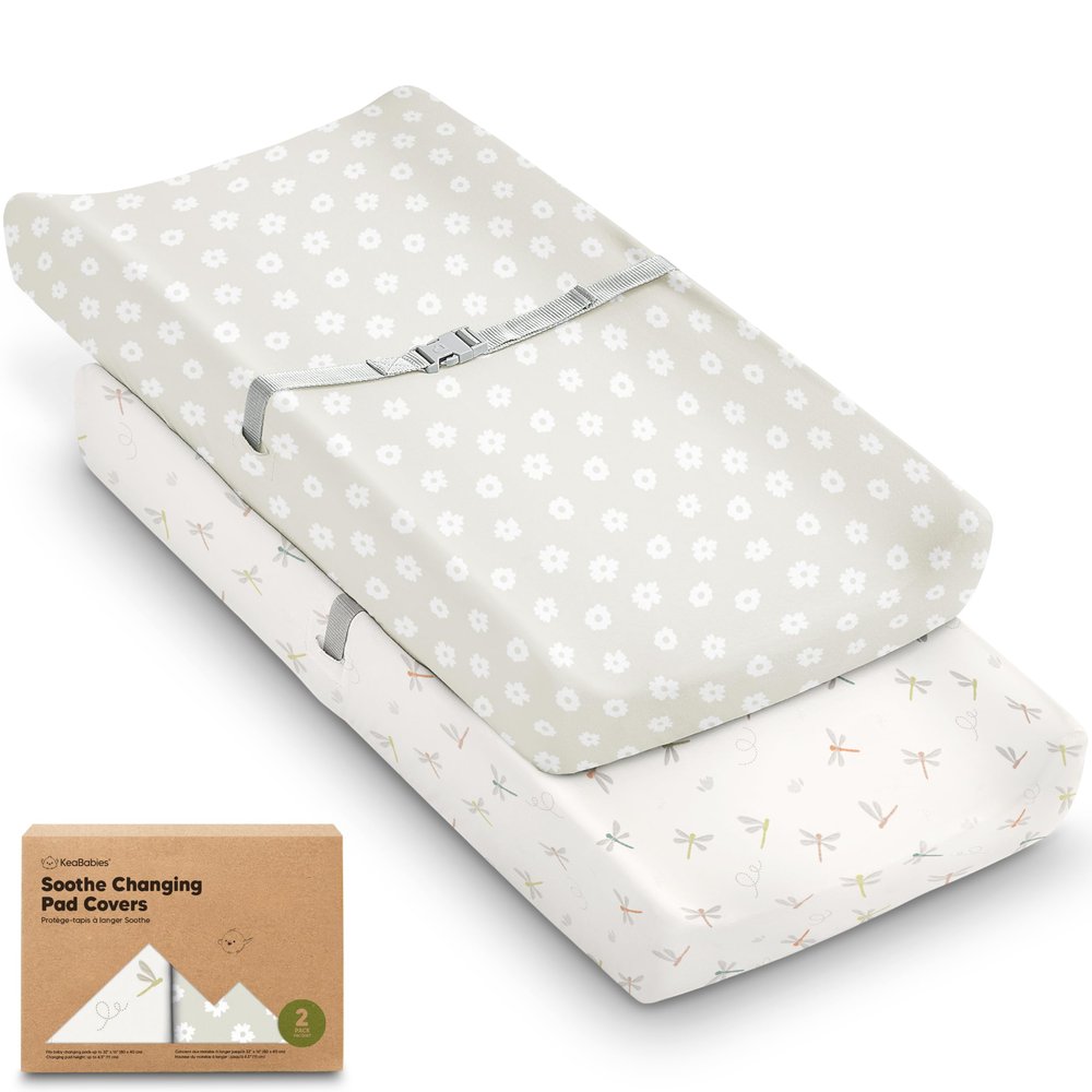 2-Pack Organic Changing Pad Covers for Girl, Boy, Neutral - 100% Cotton Changing Table Pad Cover, Soft Baby Nursery Diaper Changing Pad Sheets, Contour Changing Pads Liners, Change Pad Cover (Meadow)